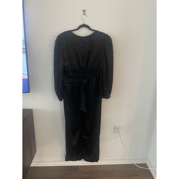 Ieena for Mac Duggal Satin Jumpsuit Black Long Sleeve Deep V size 14 - Picture 6 of 6